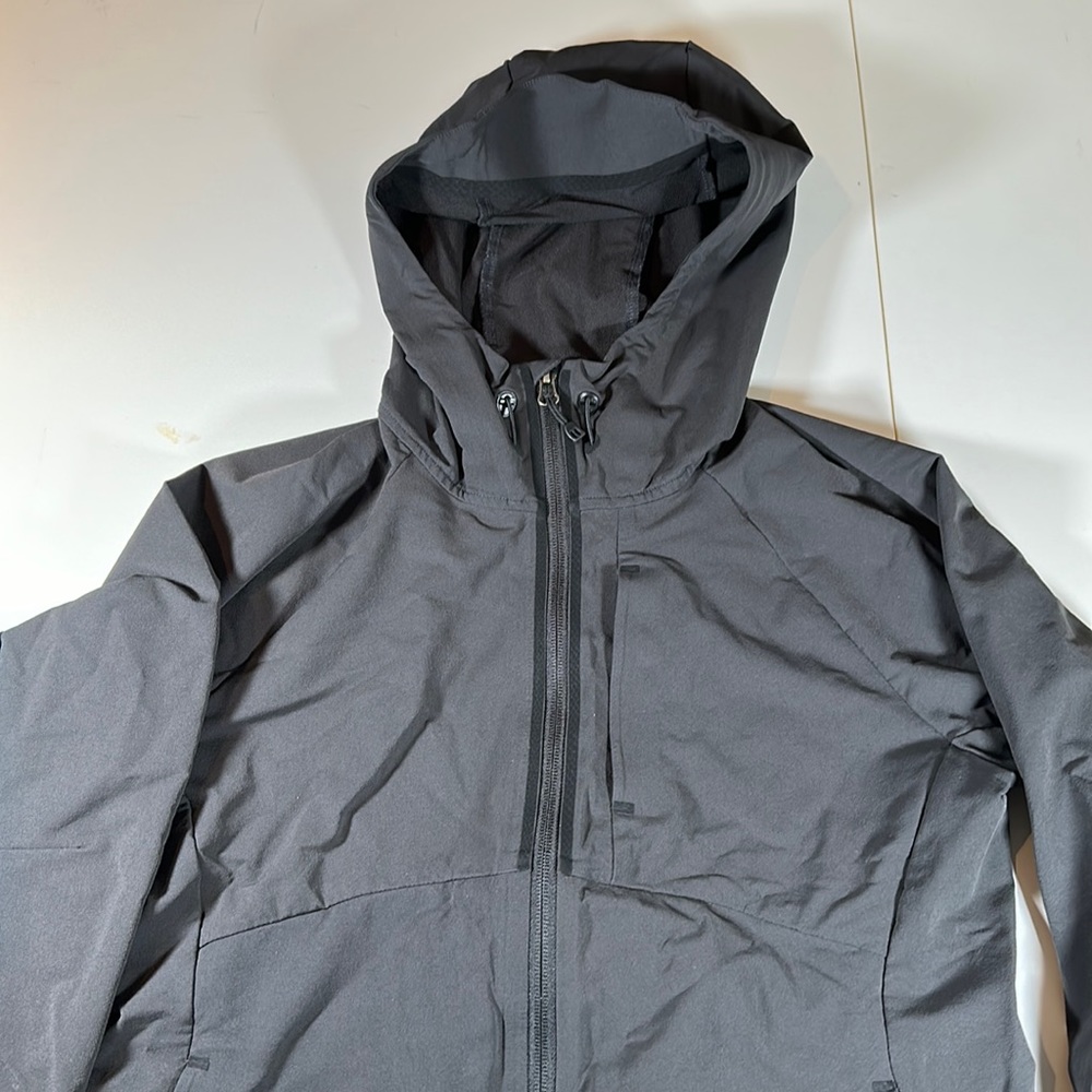 REI Women's Size M Soft Black Full Zip Hooded Nylon Stretch Windbreaker Jacket